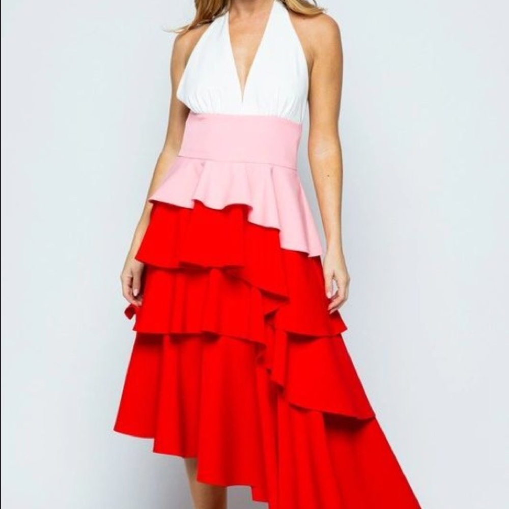 Color Layered Halter Dress - Picture 6 of 6